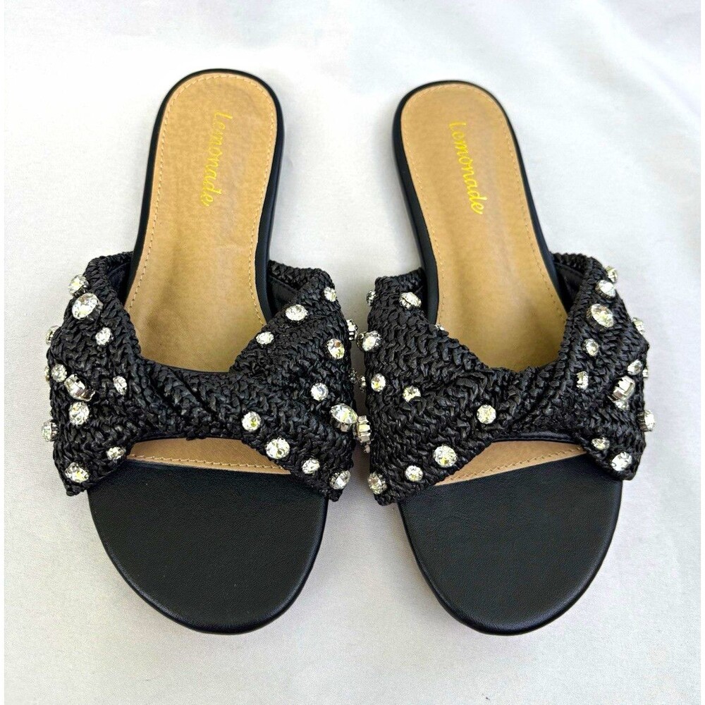 Lemonade Black Rhinestone Crisscross Slip-On Slide Sandals Women’s Size 5.5